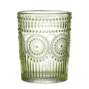 Trinkglas Vintage - Glas - 280ml - H: 10cm - mit Muster - grün