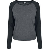 Urban Classics Langarmshirt - Ladies Contrast Raglan Longsleeve - XS bis 5XL - für Damen - Größe XL - charcoal/schwarz