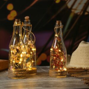 LED Flasche mit Trockenblumen - 10 warmweiße LED - mit Juteseil - T...